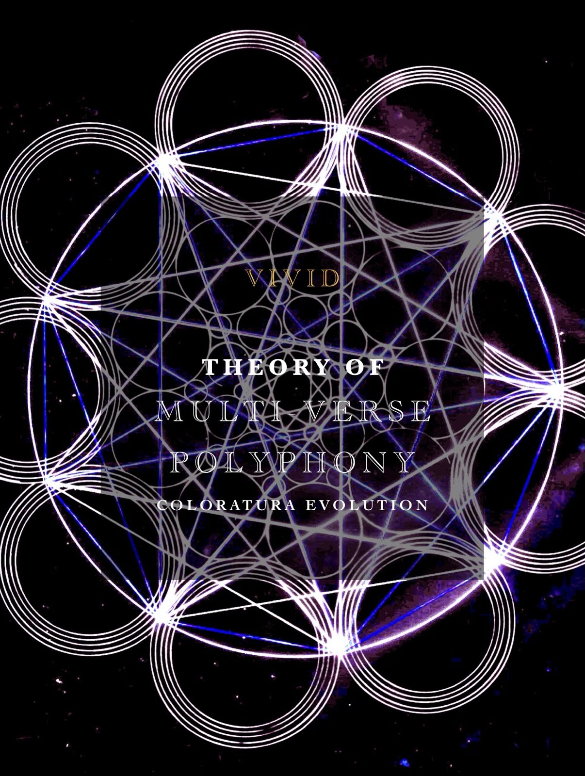 Cover in white and violet light: a ring of circles joined by star-shaped geometry, with the title Vivid: Theory of Multi-Verse Polyphony, Coloratura Evolution at its centre